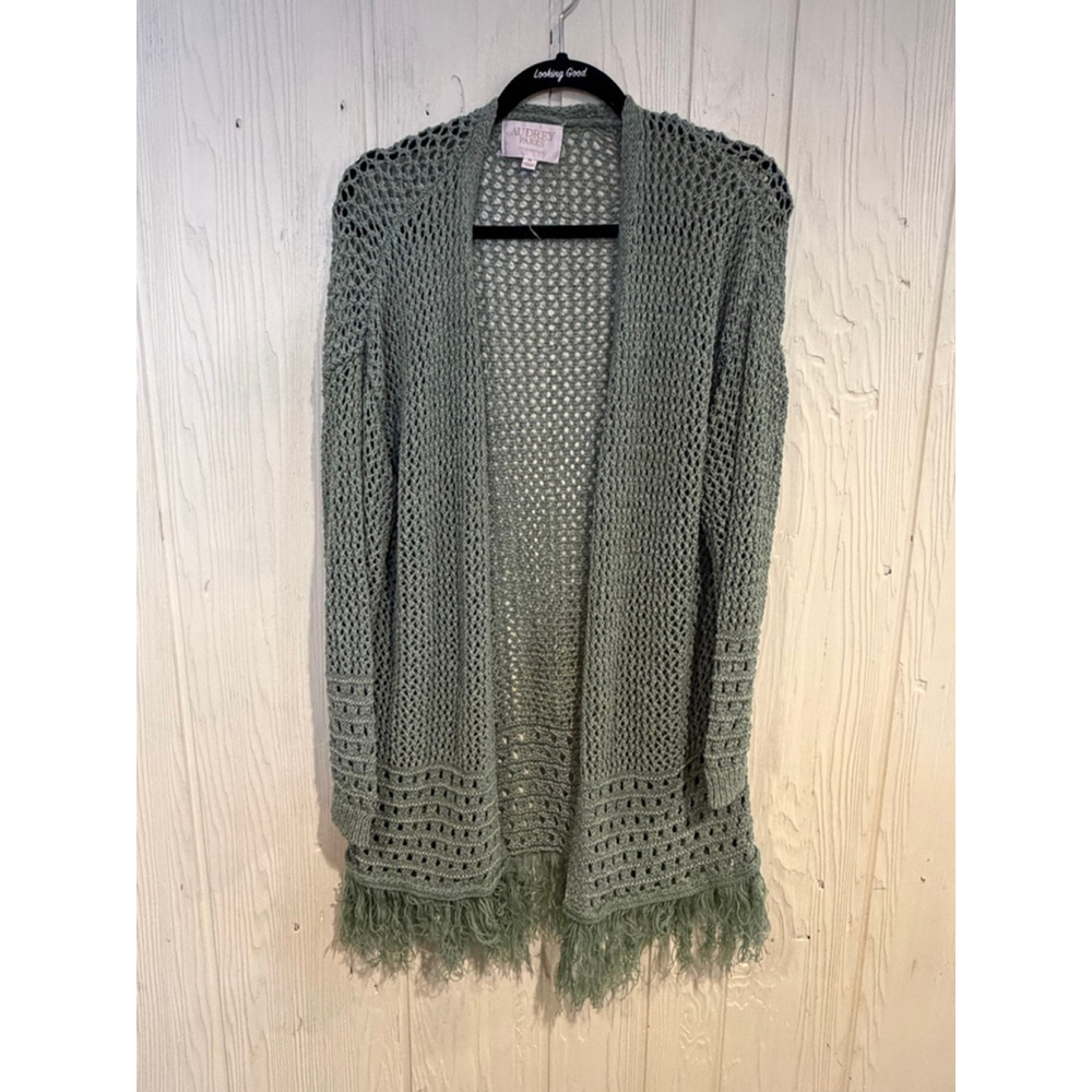 Audrey Parks + Francesca's Green Crochet Cardigan M
